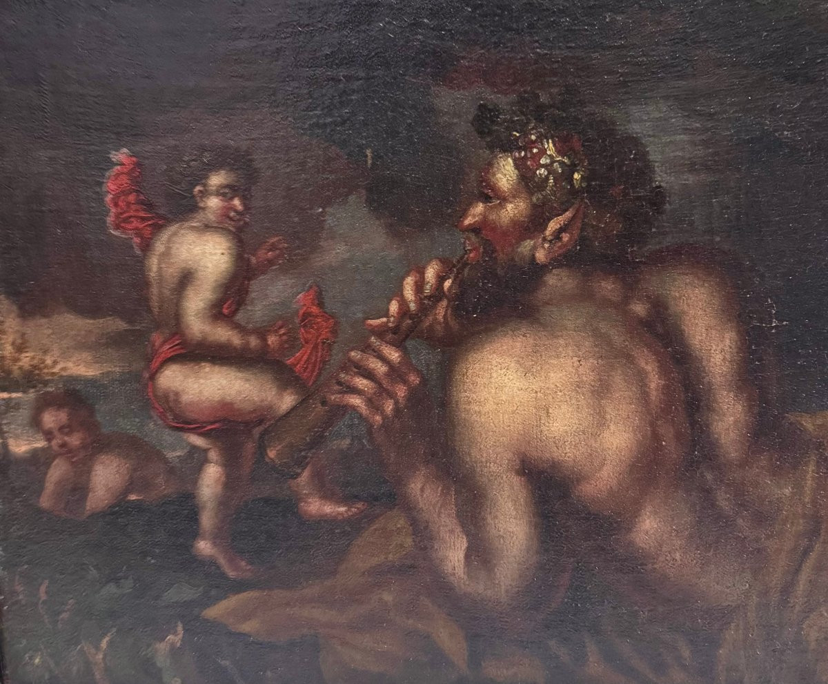 Pendant di dipinti antichi ad olio su tela “Scene allegoriche/mitologiche”-photo-2