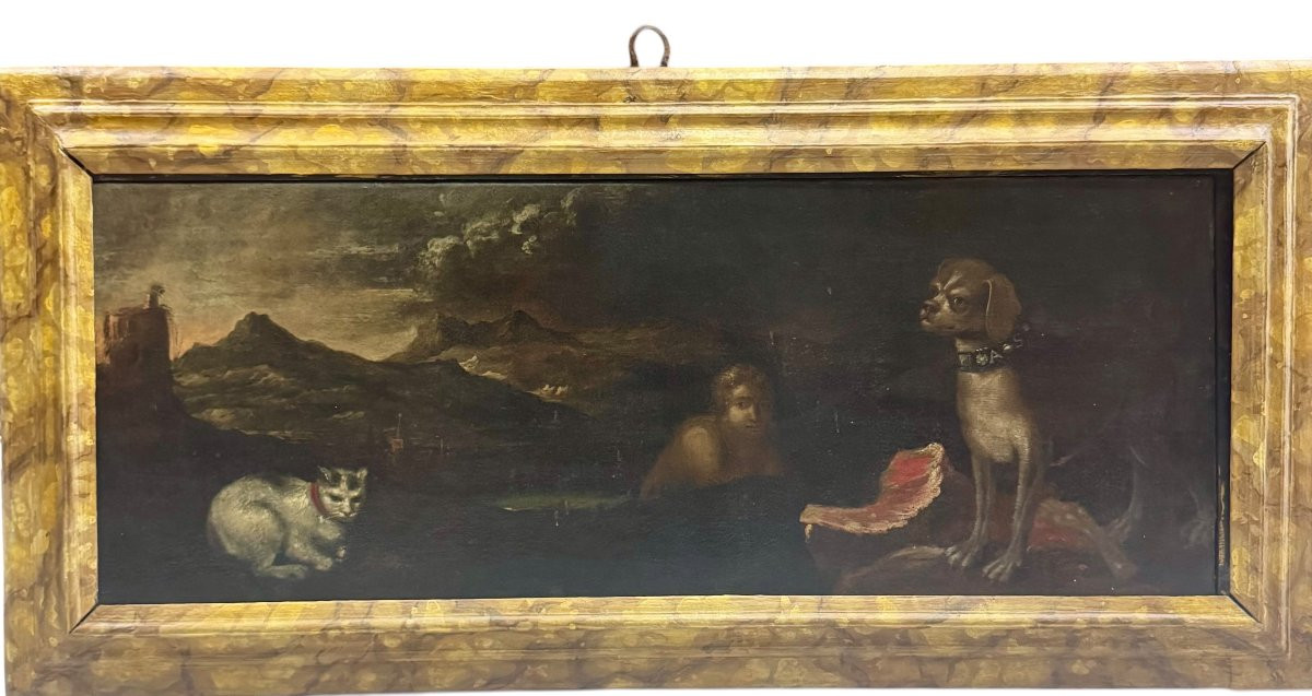 Pendant di dipinti antichi ad olio su tela “Scene allegoriche/mitologiche”-photo-4