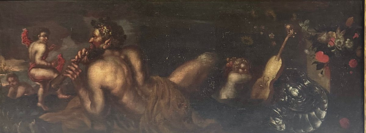 Pendant di dipinti antichi ad olio su tela “Scene allegoriche/mitologiche”-photo-2