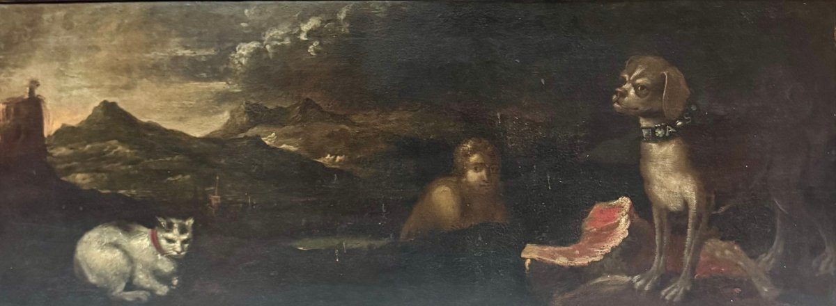 Pendant di dipinti antichi ad olio su tela “Scene allegoriche/mitologiche”-photo-3