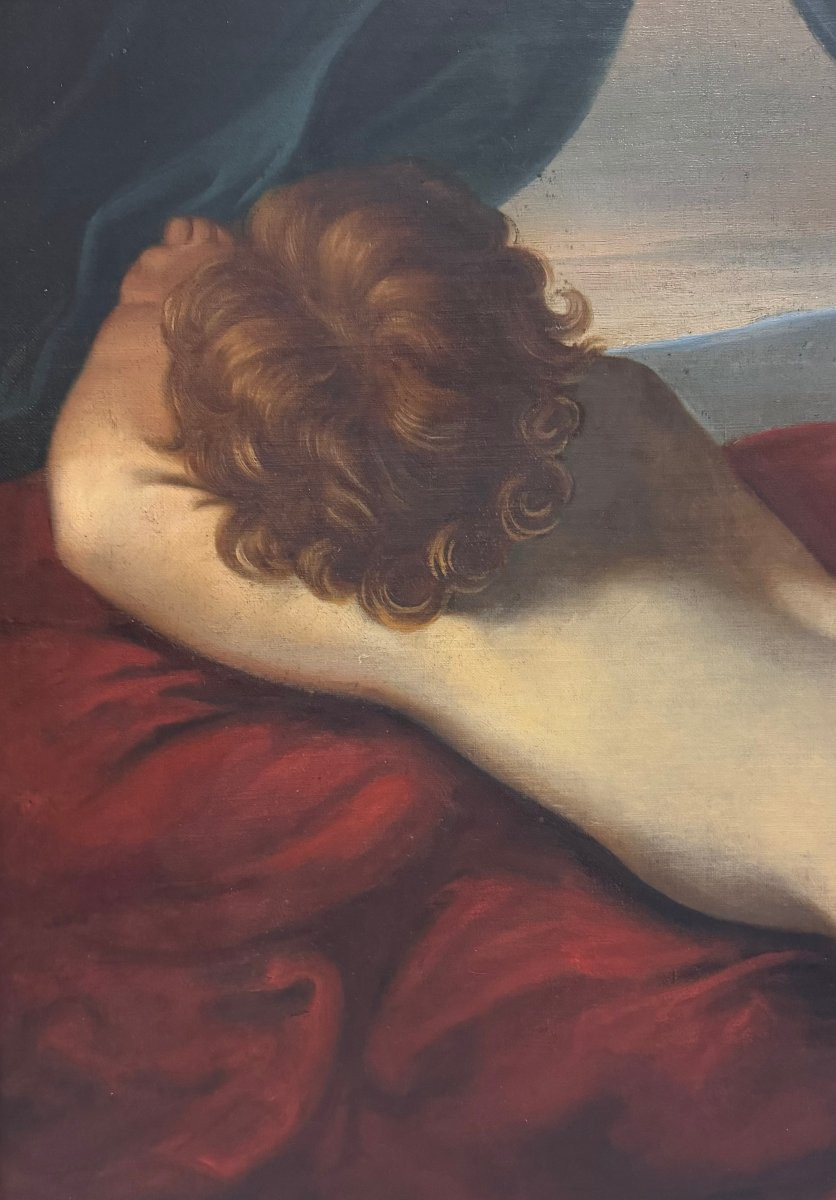  Dipinto antico ad olio su tela – Putto disteso ritratto di spalle-photo-2