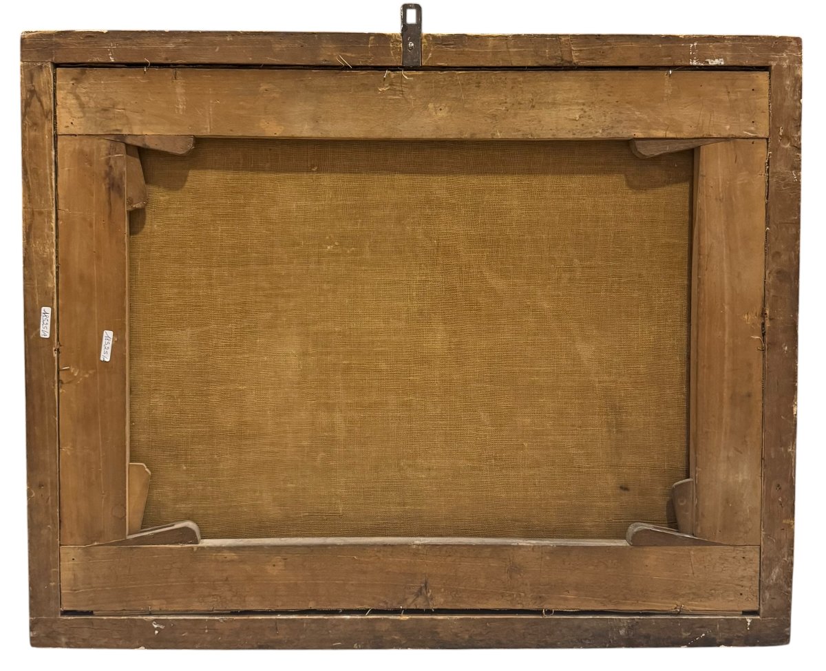  Dipinto antico ad olio su tela – Putto disteso ritratto di spalle-photo-4