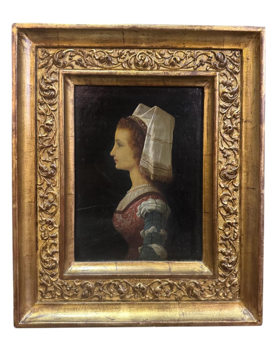 Ritratto di giovane nobildonna di profilo – Dipinto ad olio su tavola