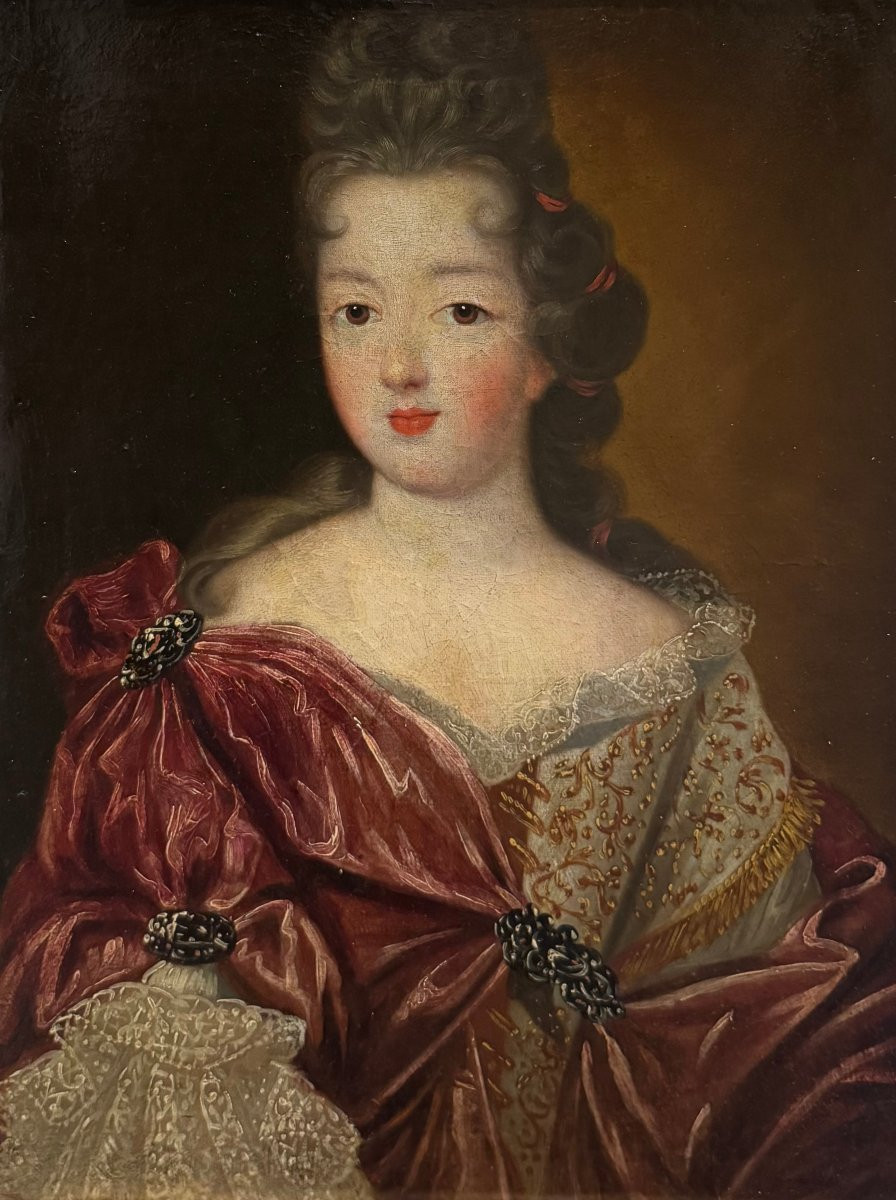 Portrait d'une jeune noble dame – Huile sur toile sous cadre doré – Louis XV-photo-2