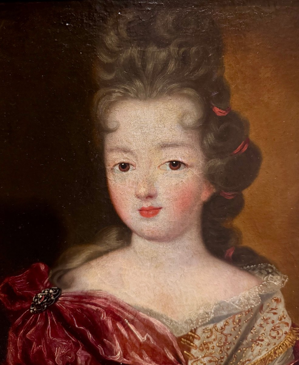 Portrait d'une jeune noble dame – Huile sur toile sous cadre doré – Louis XV-photo-3