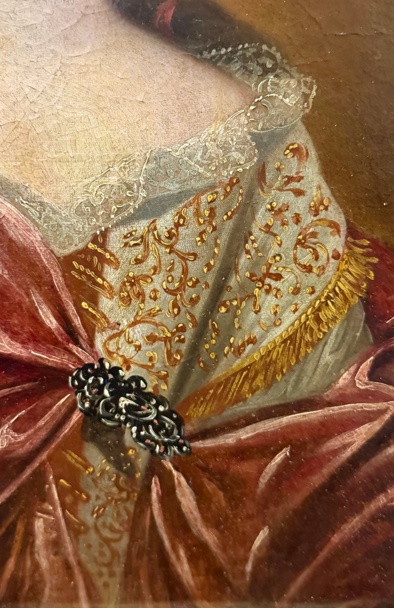 Portrait d'une jeune noble dame – Huile sur toile sous cadre doré – Louis XV-photo-4