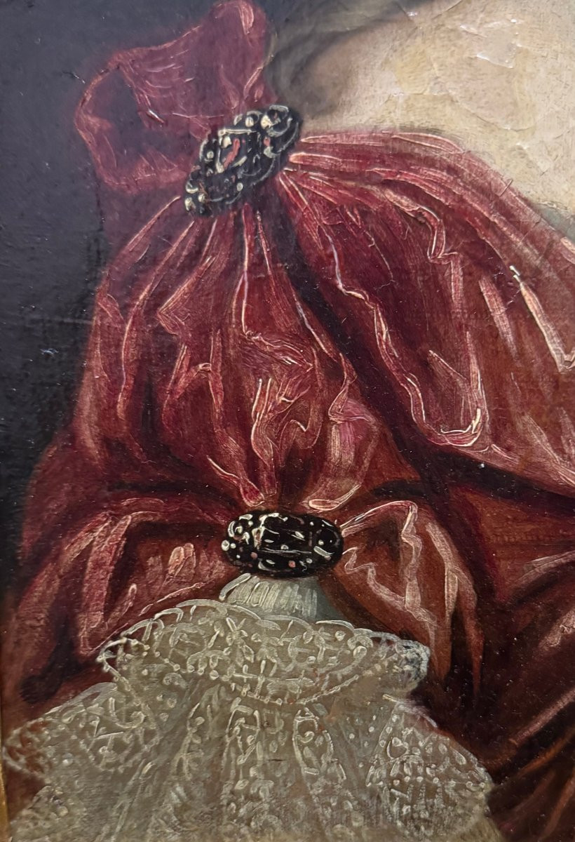 Portrait d'une jeune noble dame – Huile sur toile sous cadre doré – Louis XV-photo-2