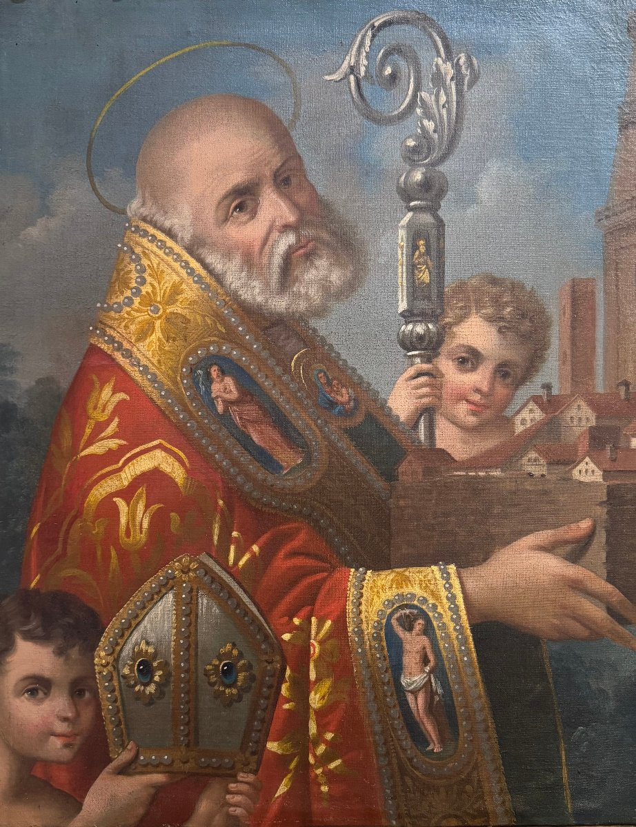 San Geminiano – dipinto antico ad olio su tela, XIX secolo.-photo-2