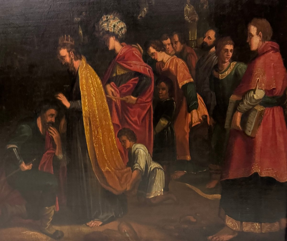 Grande dipinto antico – “Abramo e Melchisedek” – scuola italiana, XVII/XVIII secolo-photo-3