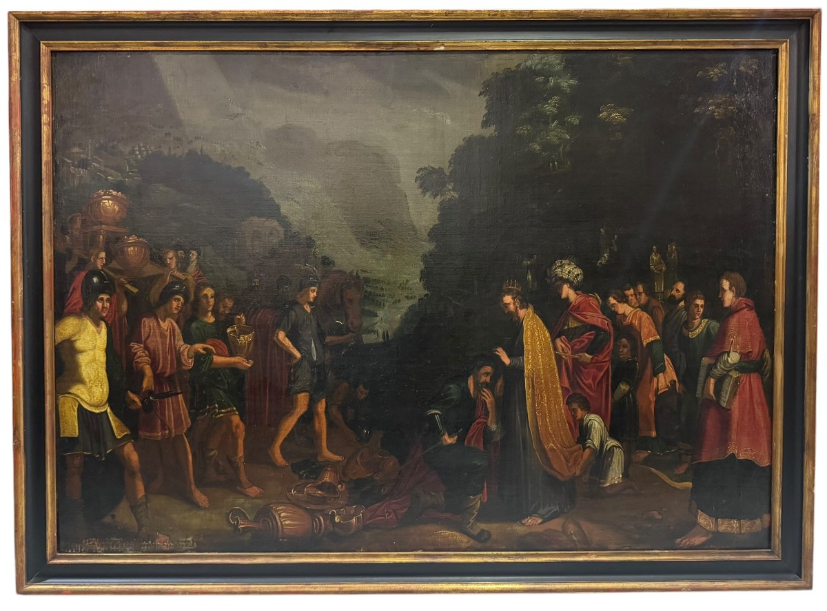 Grande dipinto antico – “Abramo e Melchisedek” – scuola italiana, XVII/XVIII secolo