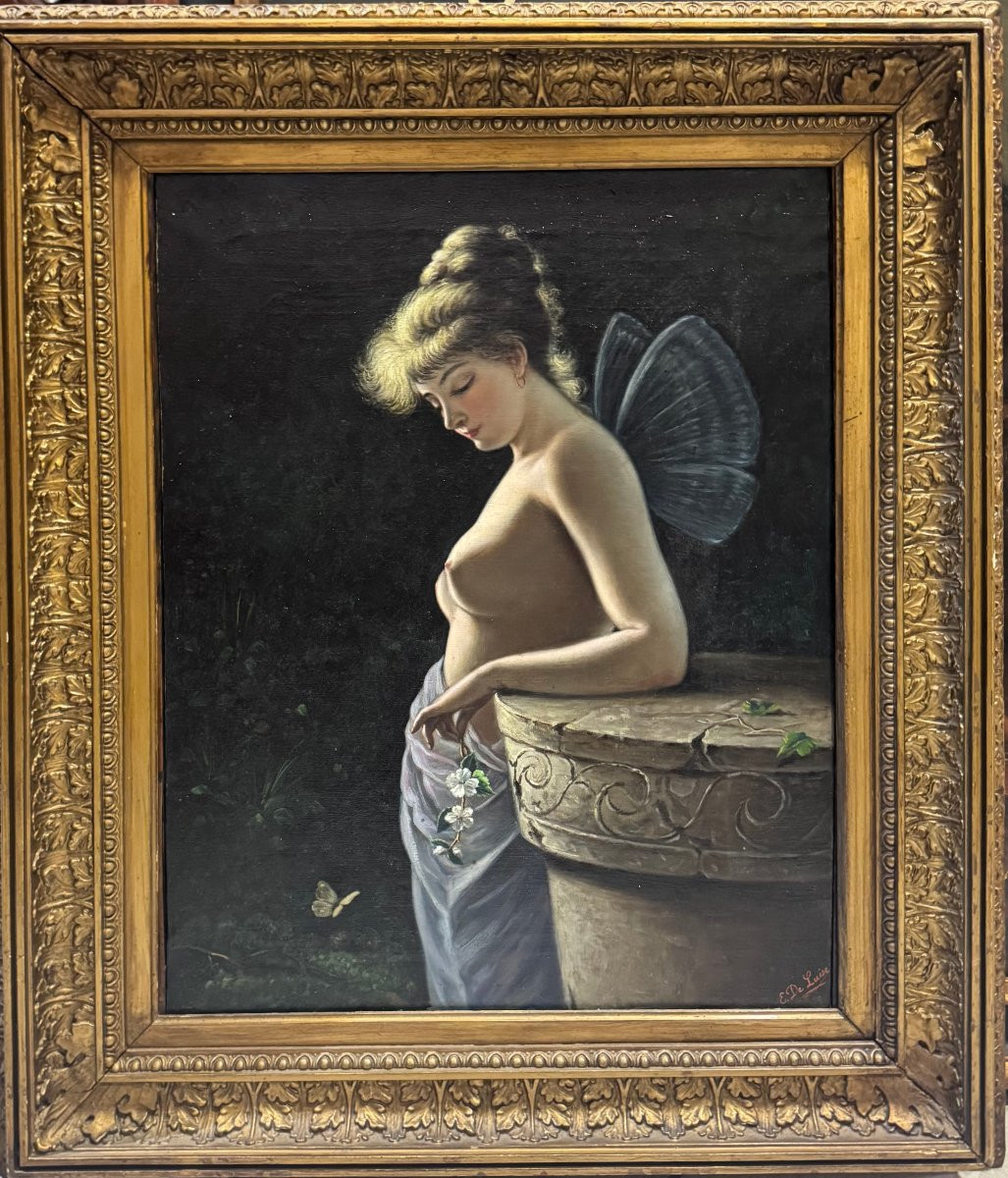 Dipinto su tela “Figura femminile allegorica con ali di farfalla” – E. De Luise-photo-2