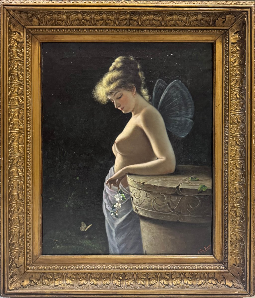 Dipinto su tela “Figura femminile allegorica con ali di farfalla” – E. De Luise-photo-1