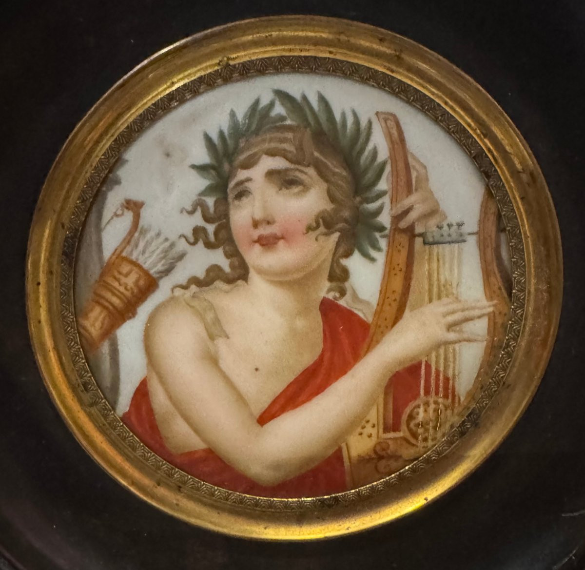 Miniatura antica neoclassica  raffigurante “Apollo”  dipinto su porcellana XIX secolo-photo-2