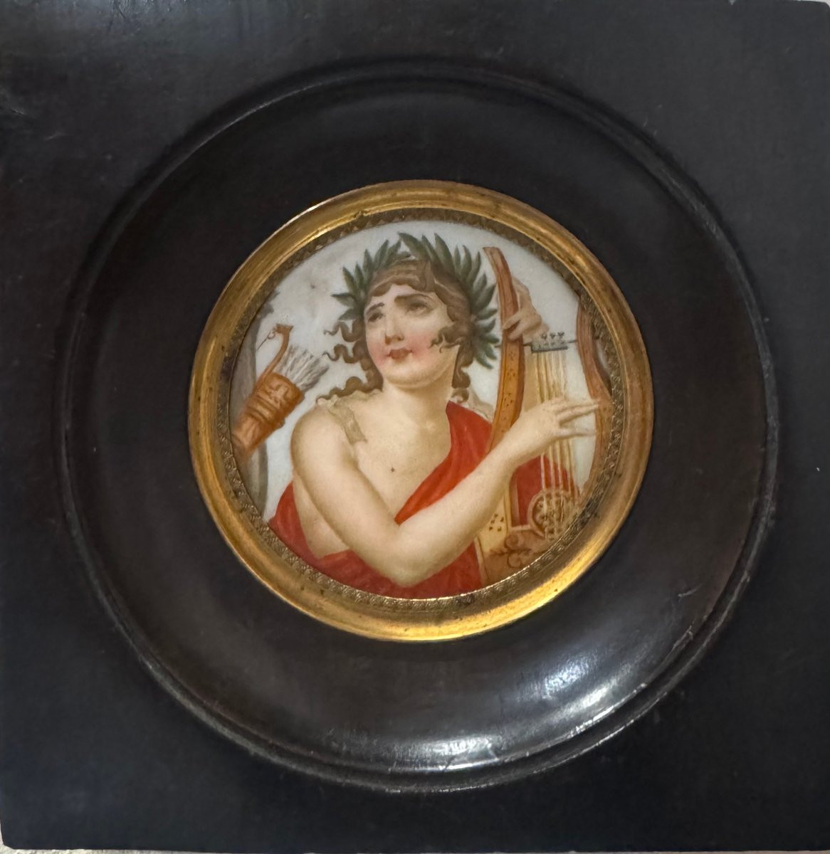 Miniatura antica neoclassica  raffigurante “Apollo”  dipinto su porcellana XIX secolo-photo-3