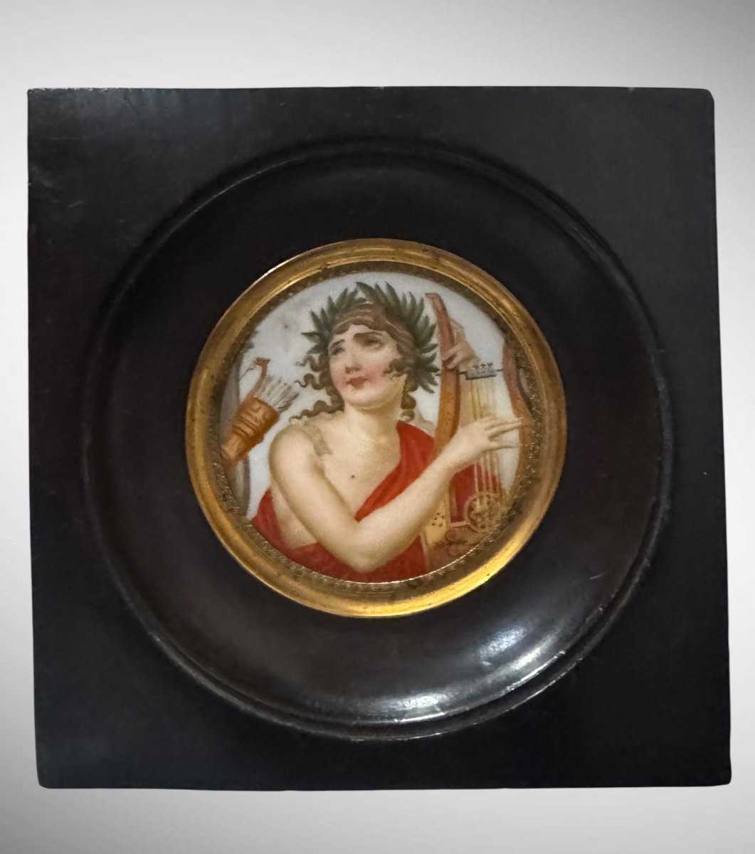 Miniatura antica neoclassica  raffigurante “Apollo”  dipinto su porcellana XIX secolo-photo-4