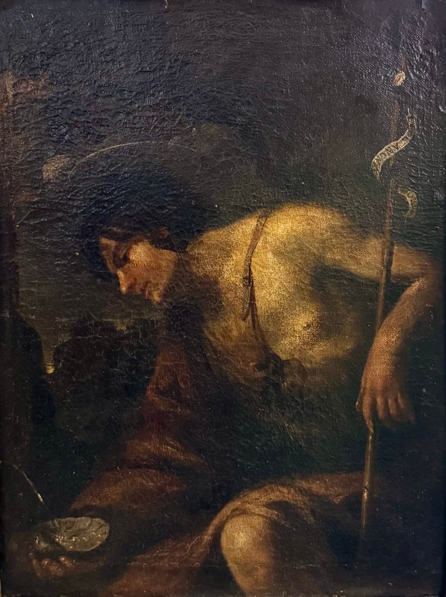 San Giovanni Battista nel deserto, dipinto ad olio su tela, XVII secolo.-photo-3