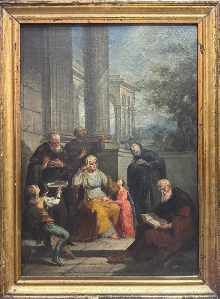S.Anna e l’educazione della Vergine Maria, dipinto su tela, XIX secolo-photo-2