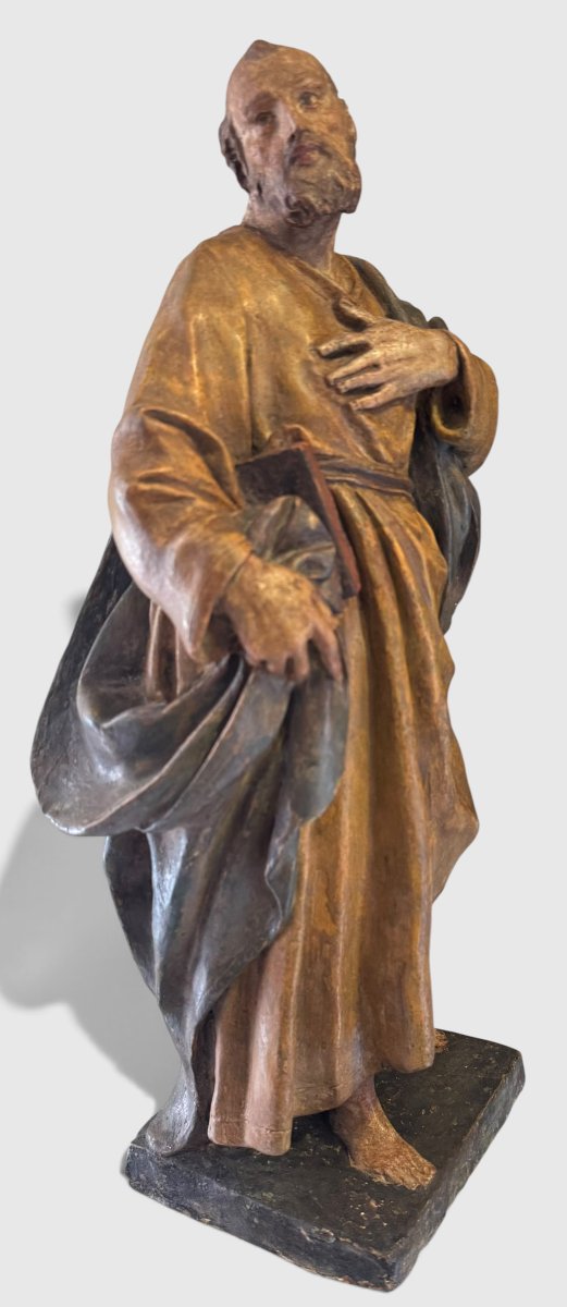 San Giuseppe - Scultura antica in terracotta policroma XVIII secolo-photo-3