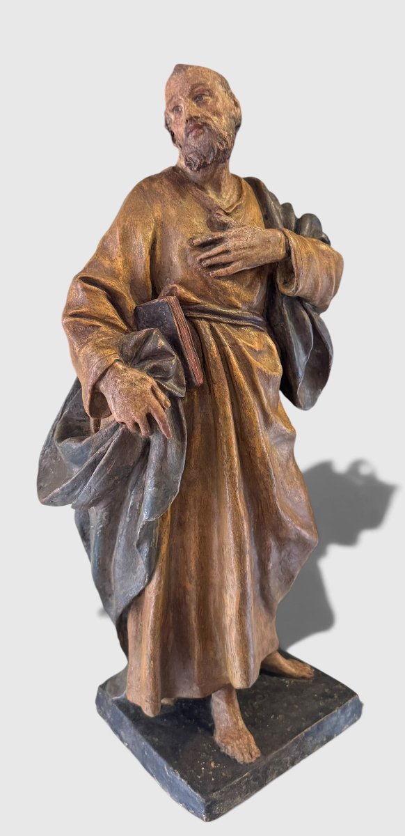 San Giuseppe - Scultura antica in terracotta policroma XVIII secolo-photo-4