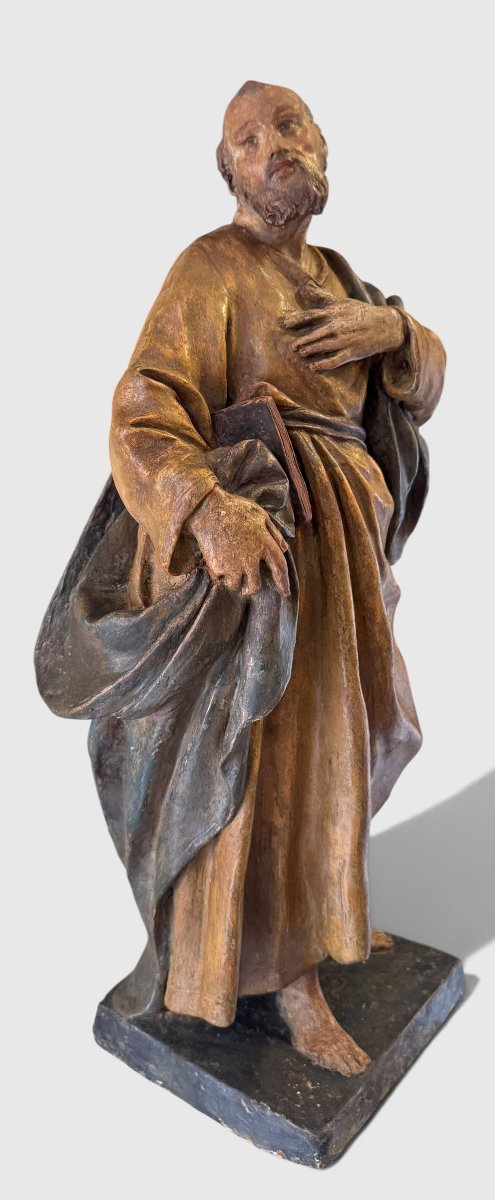 San Giuseppe - Scultura antica in terracotta policroma XVIII secolo-photo-1