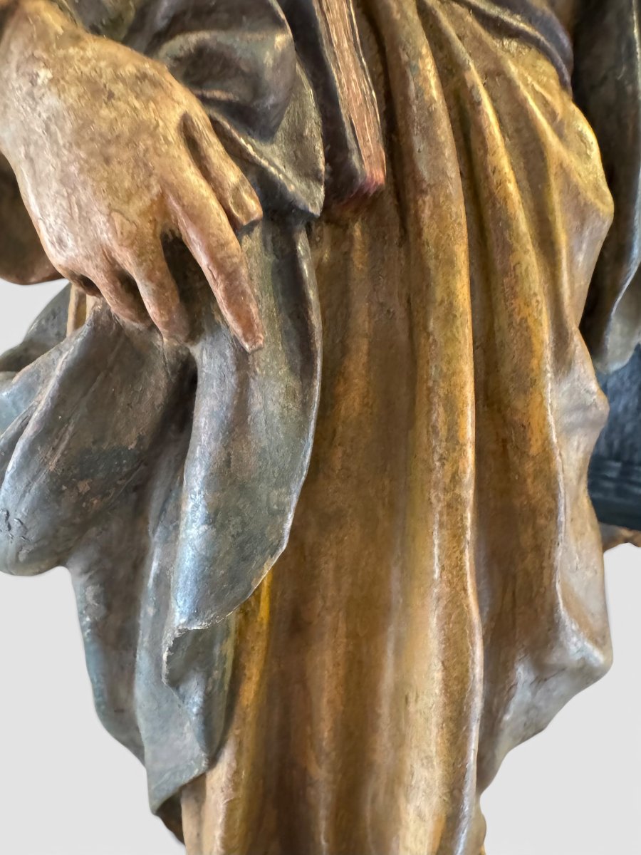 San Giuseppe - Scultura antica in terracotta policroma XVIII secolo-photo-2