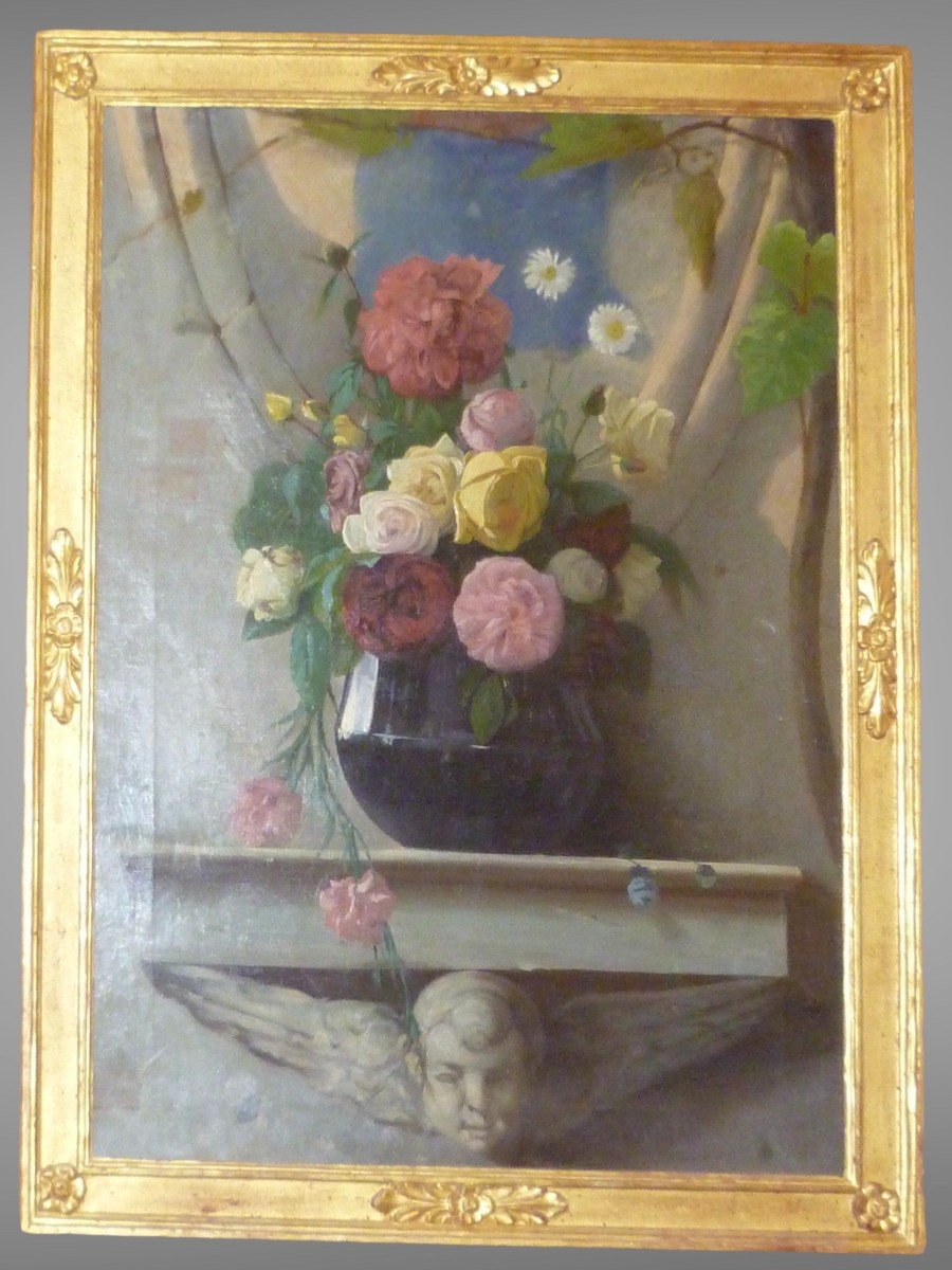 Peinture avec Des Fleurs. 19ème Siècle