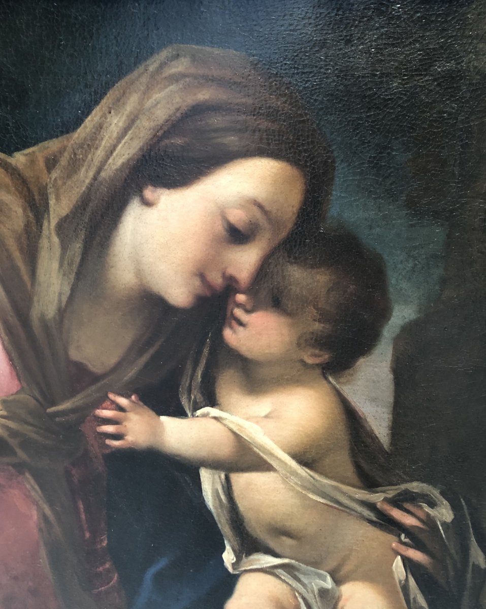 Vierge avec  l'Enfant - -  Peinture Sur Toile XVII Siècle.   -photo-1