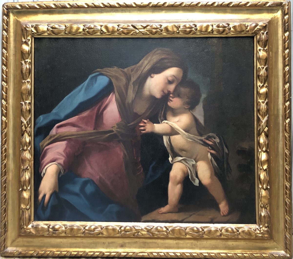 Vierge avec  l'Enfant - -  Peinture Sur Toile XVII Siècle.   