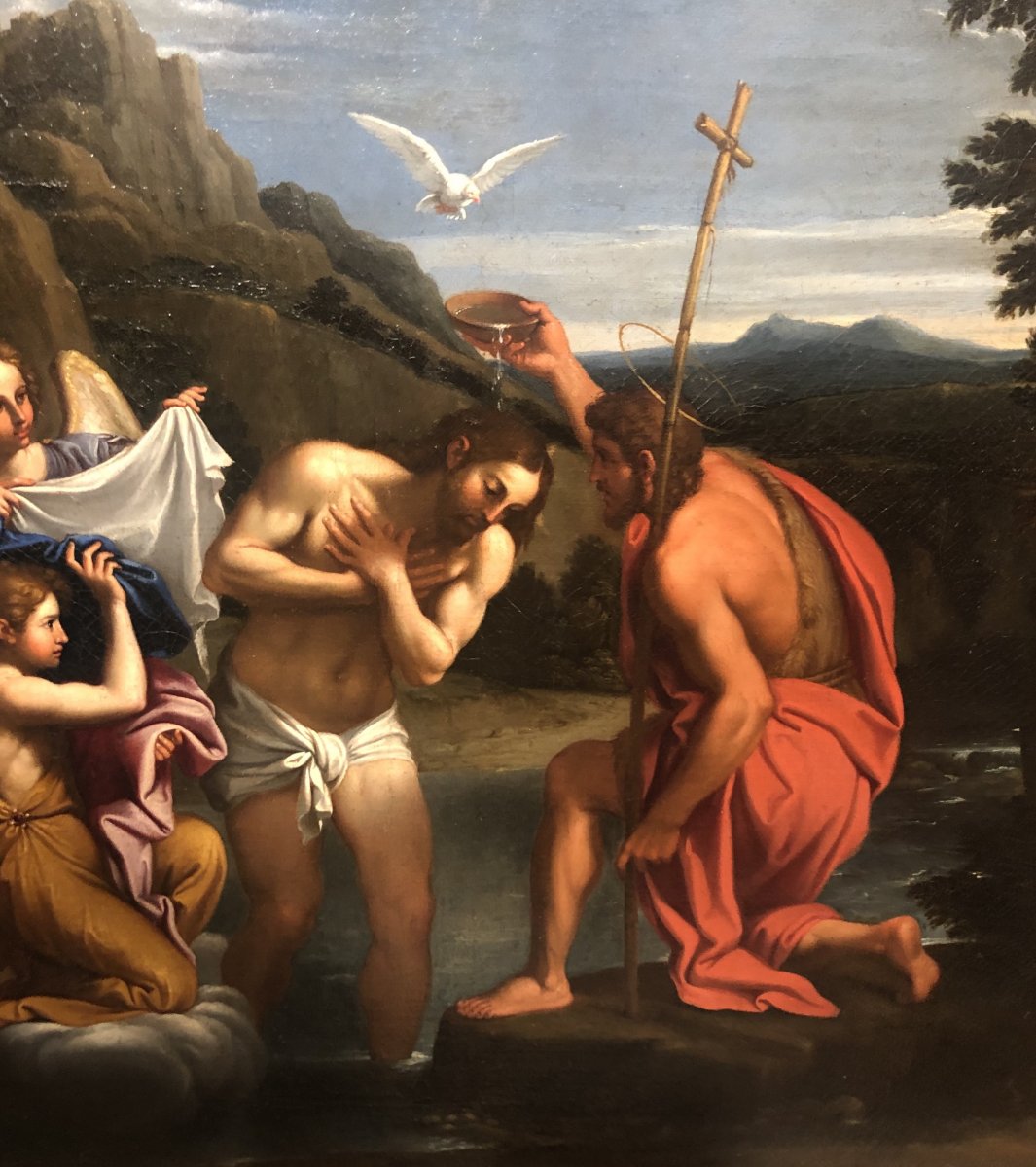 Peinture à l'huile sur toile "Baptême de Jésus" fin 18ème siècle-photo-4