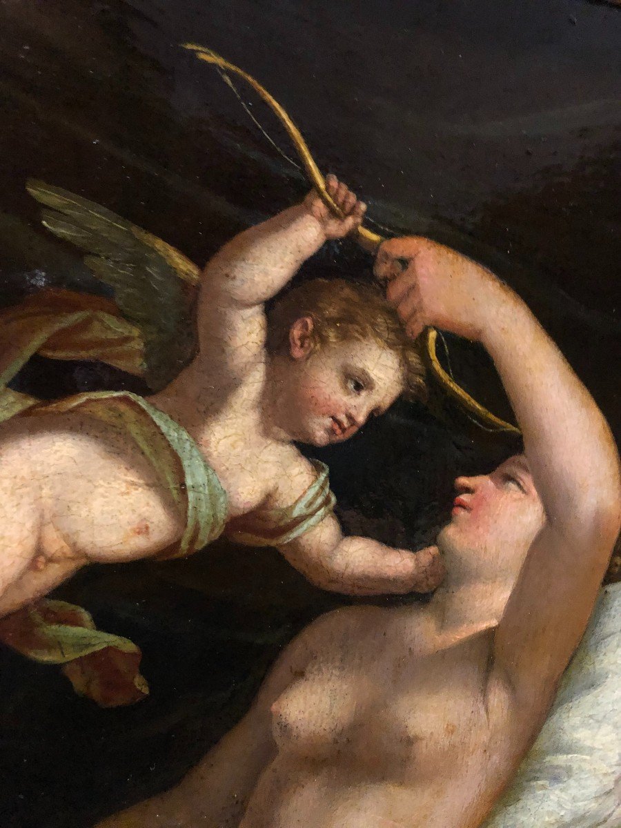 Vénus Et Cupidon - Huile Sur Tablette XVIIIe Siècle-photo-3