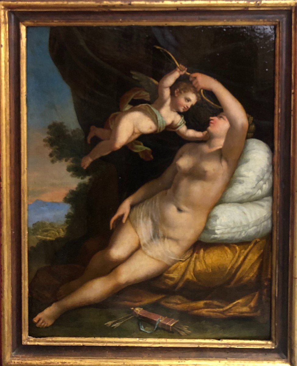 Vénus Et Cupidon - Huile Sur Tablette XVIIIe Siècle-photo-2