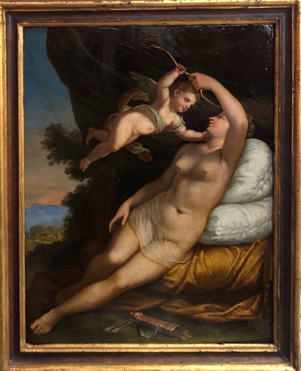 Vénus Et Cupidon - Huile Sur Tablette XVIIIe Siècle