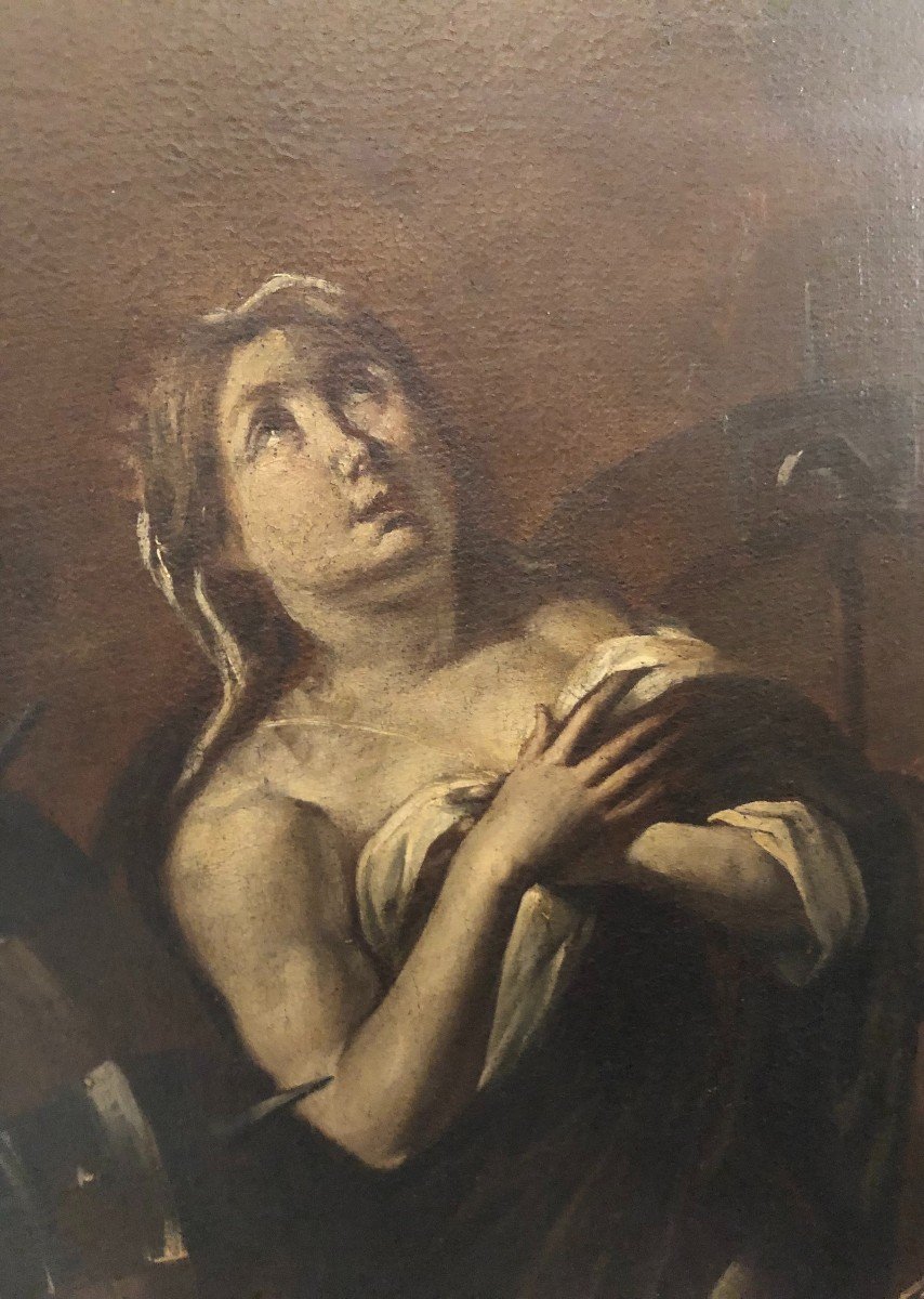 Martyre De Sainte Catherine d'Alexandrie - Peinture Sur Toile Du XVIIe Siècle-photo-2