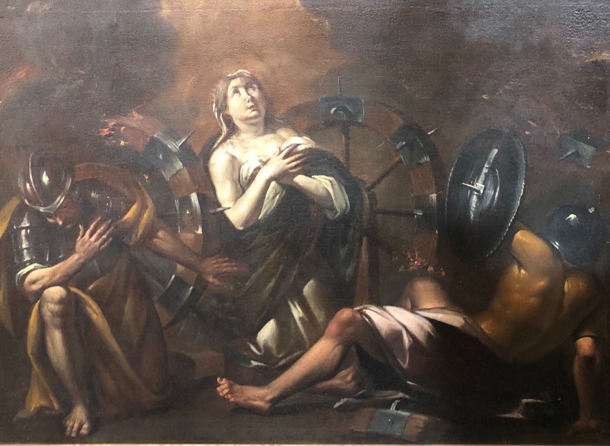 Martyre De Sainte Catherine d'Alexandrie - Peinture Sur Toile Du XVIIe Siècle-photo-1