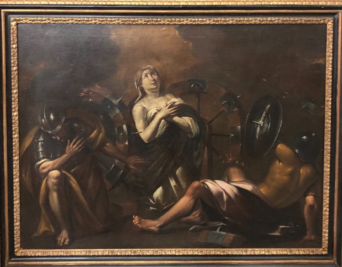 Martyre De Sainte Catherine d'Alexandrie - Peinture Sur Toile Du XVIIe Siècle-photo-2