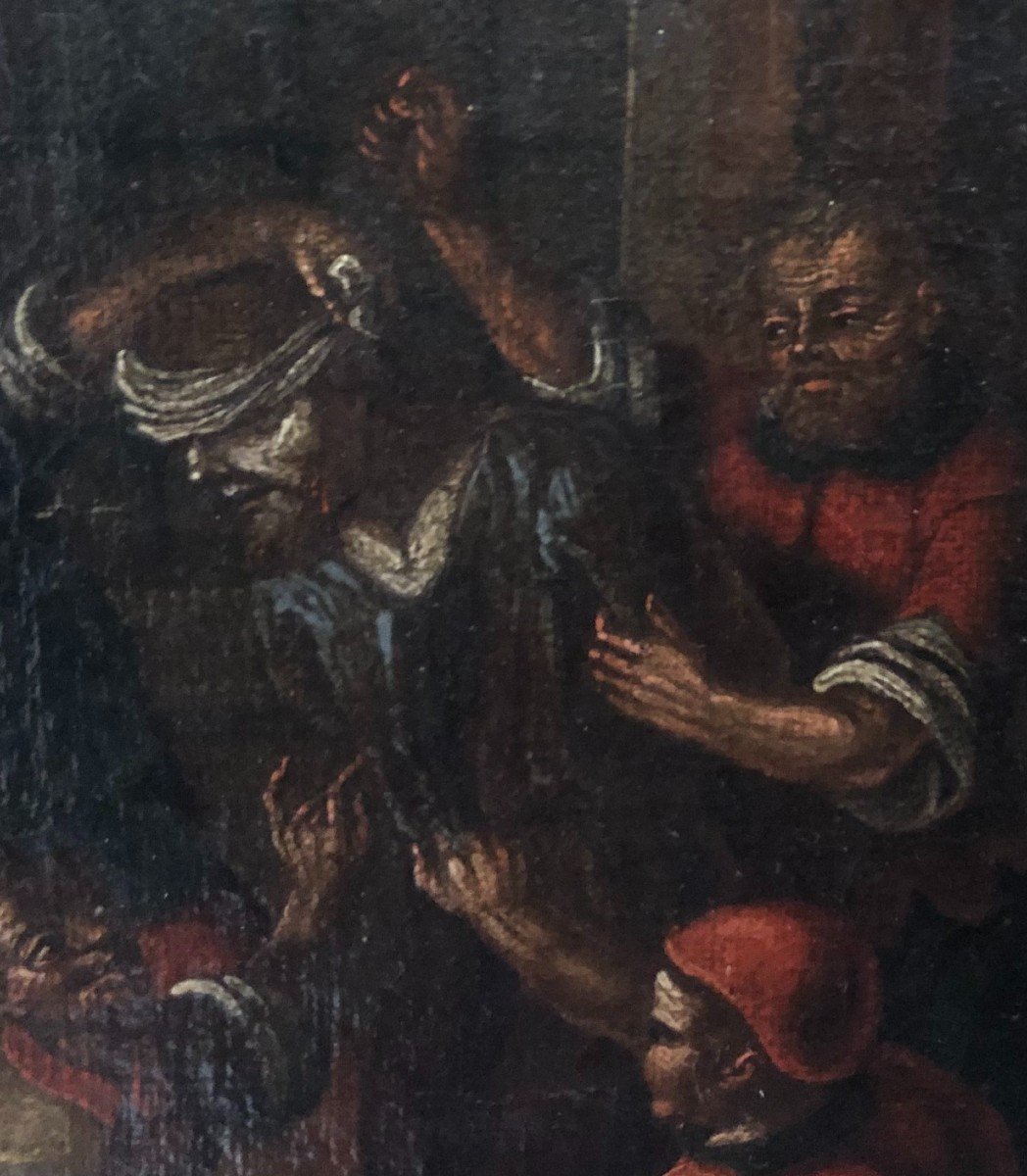 Christ Moqué - Peinture à l'Huile Flamande Sur Toile 17ème Siècle.-photo-4