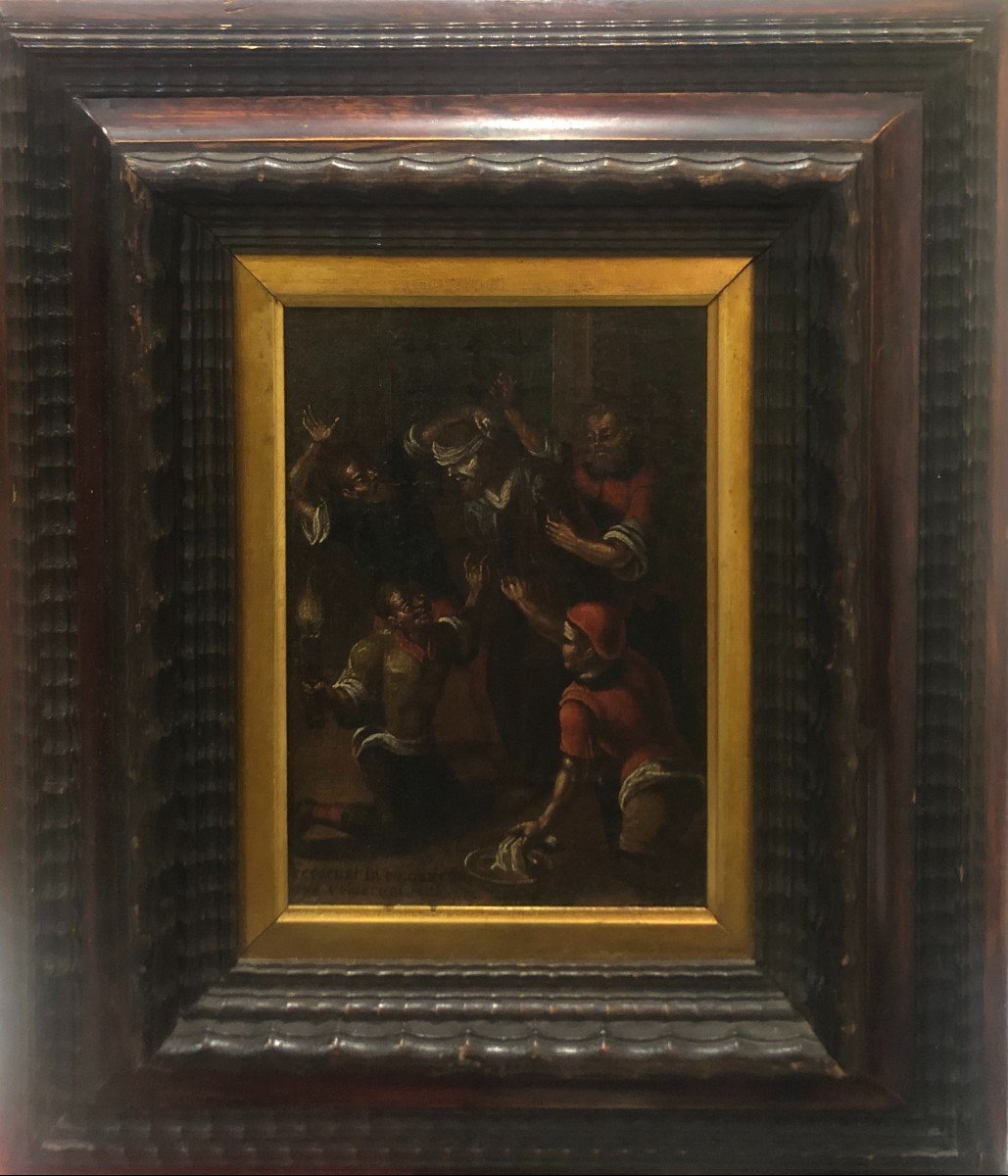 Christ Moqué - Peinture à l'Huile Flamande Sur Toile 17ème Siècle.