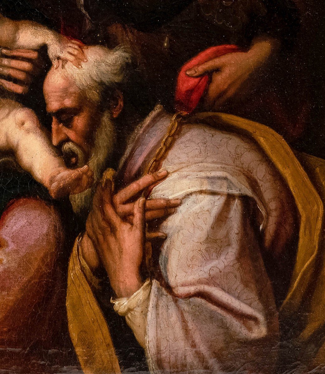 SACRA FAMIGLIA CON ADORAZIONE DEI MAGI - dipinto ad olio su tela attr. ad Alessandro Casolani-photo-2