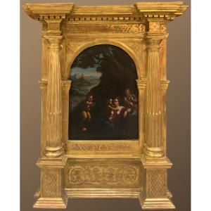 SACRA FAMIGLIA - ambito di Girolamo da Carpi - dipinto su tela XVI SECOLO