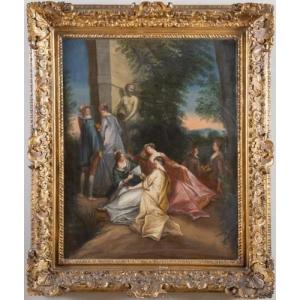 	Scena galante – dipinto ad olio su tela, francese, di epoca rococò.