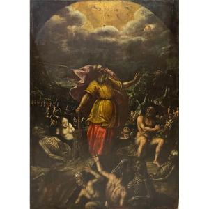 Antico dipinto su tavola “La visione del profeta Ezechiele”, Scuola Ferrarese, Manierismo