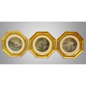 Set di tre incisioni antiche raffiguranti le allegorie dei tre elementi - da F.Albani