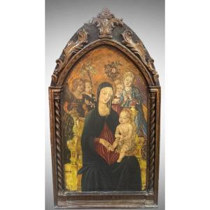 JONI I.F. - Madonna col Bambino e Angeli, Tempera su Tavola Fondo Oro