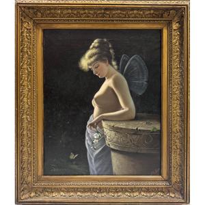 Dipinto su tela “Figura femminile allegorica con ali di farfalla” – E. De Luise