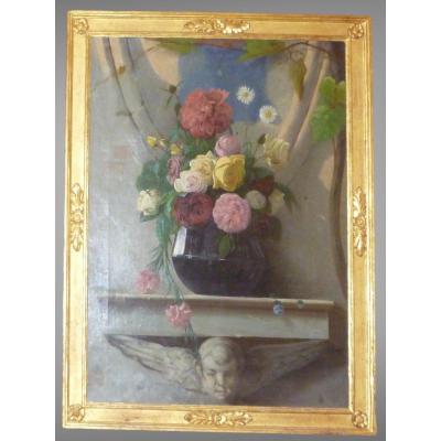 Peinture avec Des Fleurs. 19ème Siècle