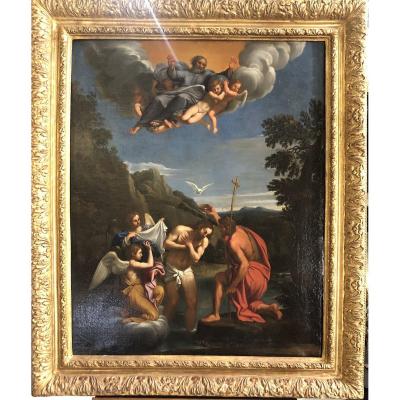 Peinture à l'huile sur toile "Baptême de Jésus" fin 18ème siècle