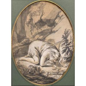 Disegno su carta - Maddalena inginocchiata XVIII secolo