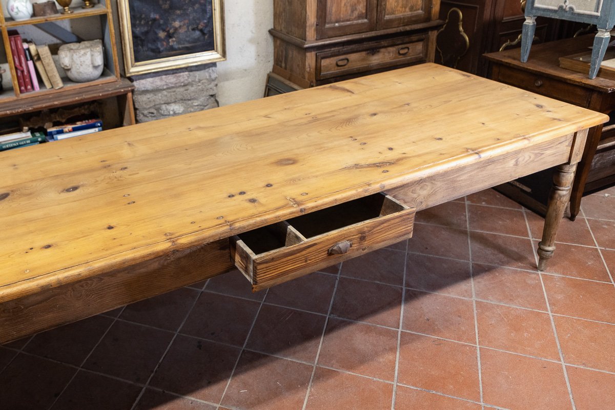 Grande Tavolo Antico in Abete, Gambe Tornite e Piano a Becco di Civetta - Toscana '800-photo-3