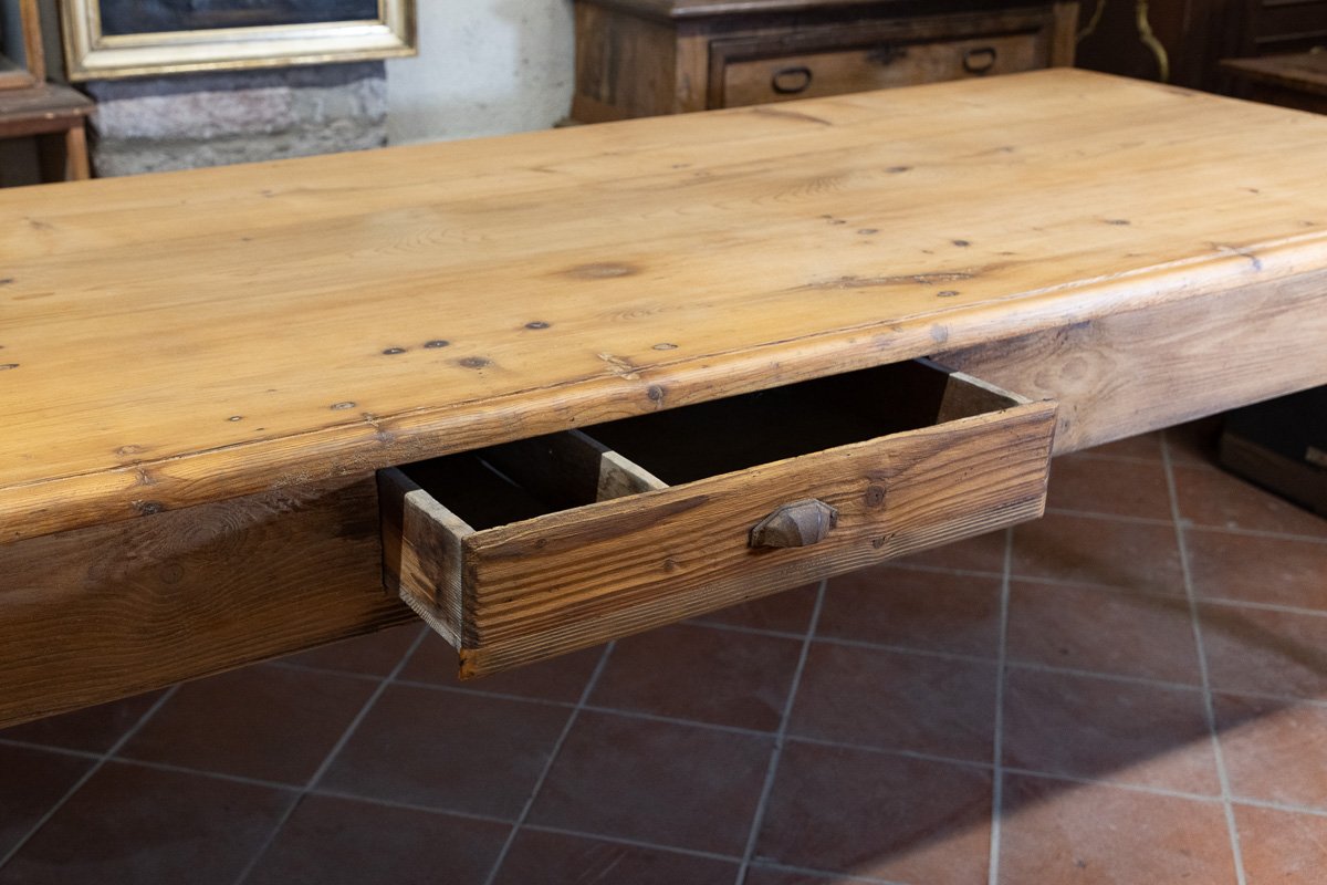 Grande Tavolo Antico in Abete, Gambe Tornite e Piano a Becco di Civetta - Toscana '800-photo-4