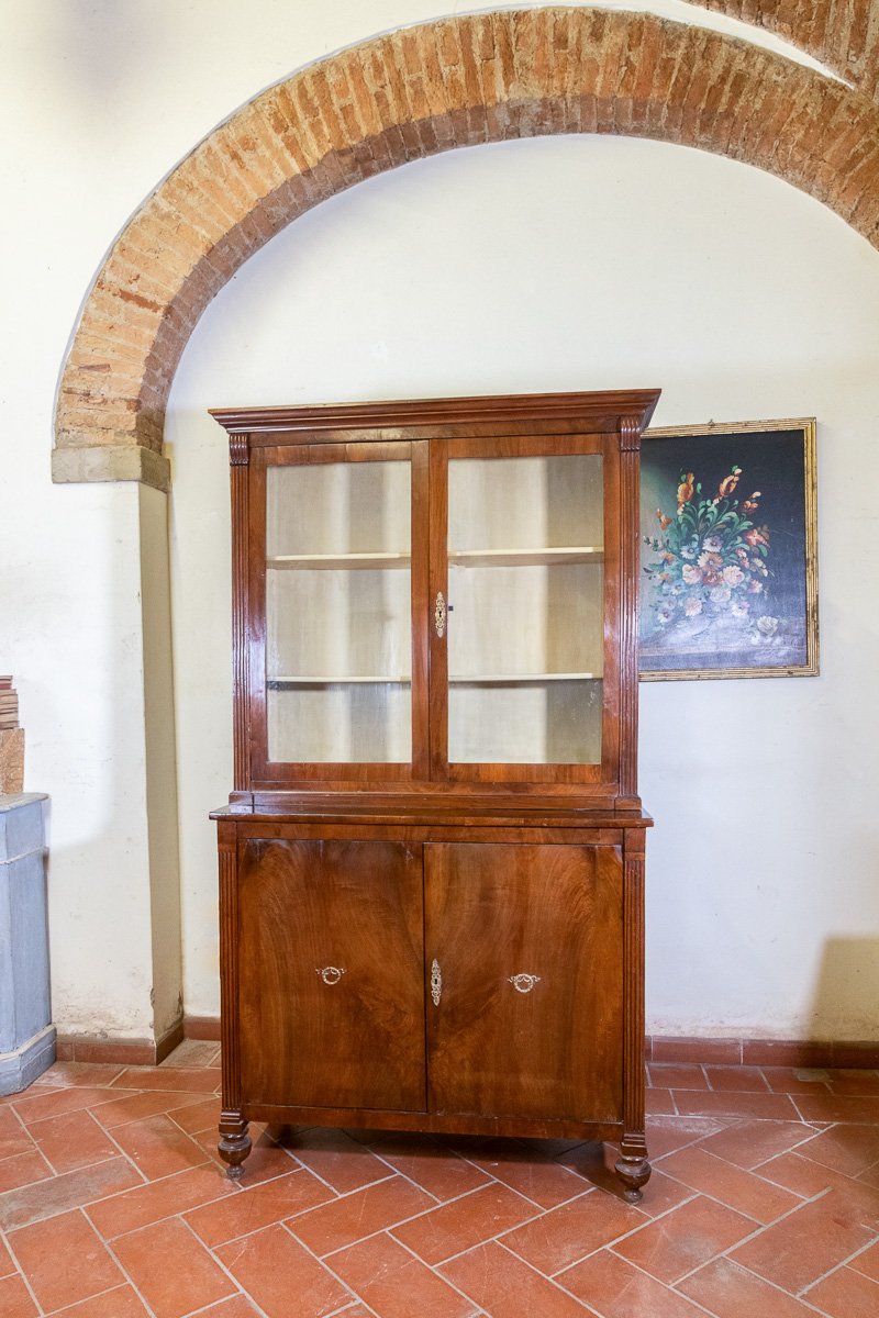 Vetrina Antica Gusto Impero in Noce con Vetri Soffiati Originali - Toscana '800-photo-2